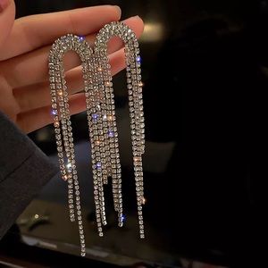 Long Tassel Rhinestone Earrings